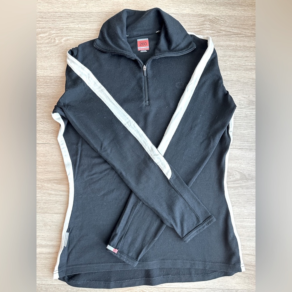 Icebreaker Bodyfit 260 Black with white strip 1/4 zip